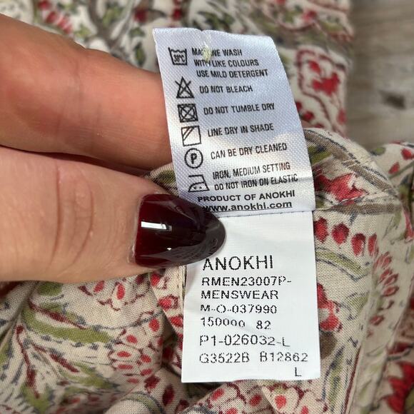 Anokhi India Block Print Cotton Shorts Red Floral Paisley Elastic Waist L - Picture 9 of 10